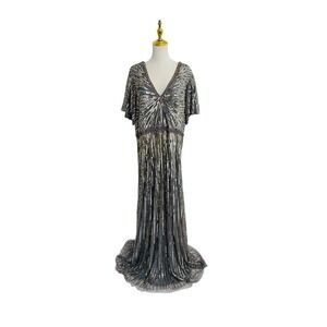 MAC DUGGAL 5538 Embellished V Neck Butterfly Sleeve Column Gown Size 20 $598